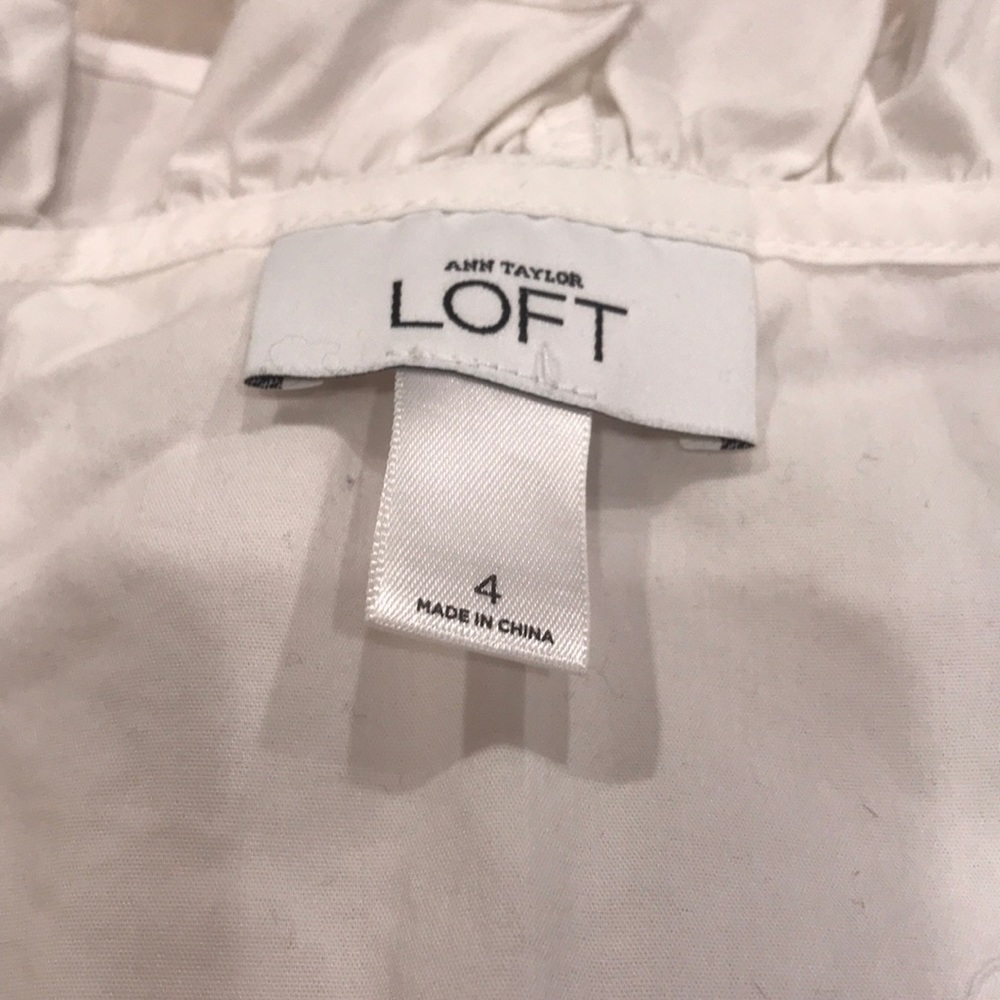 Ann Taylor Loft White Ruffle Button Down, Size 4. - image 6